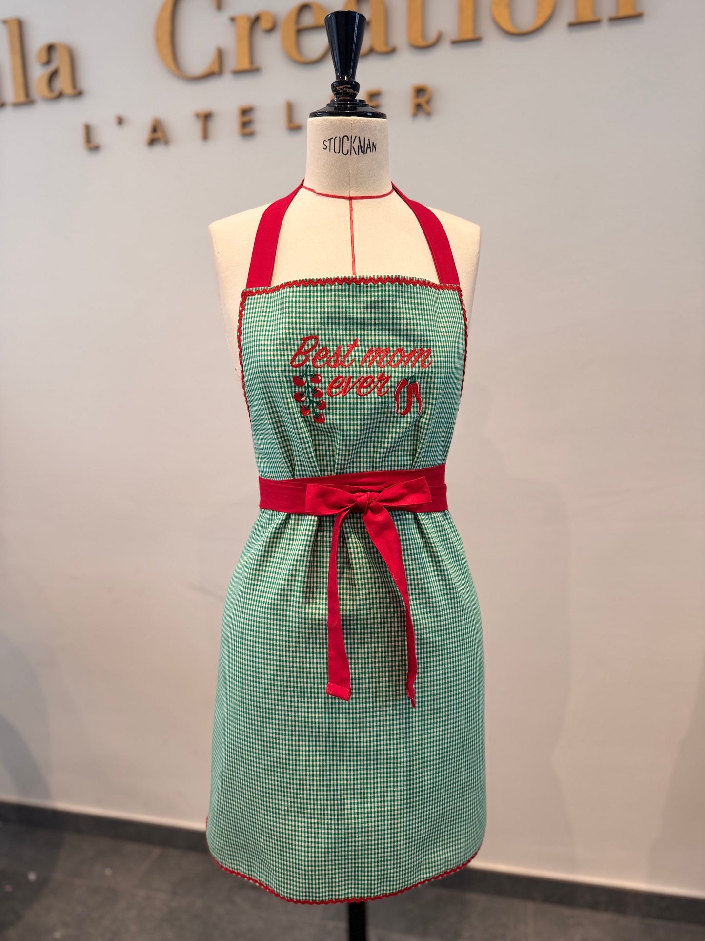 Tablier vichy vert + manique