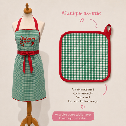 Tablier vichy vert + manique