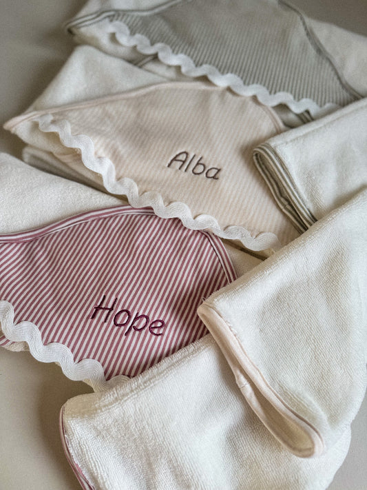 Cape de bain festonnée - beige/ rose/ vert olive
