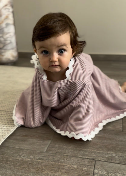 Poncho de bain festonné - Beige/Rose/Vert Olive