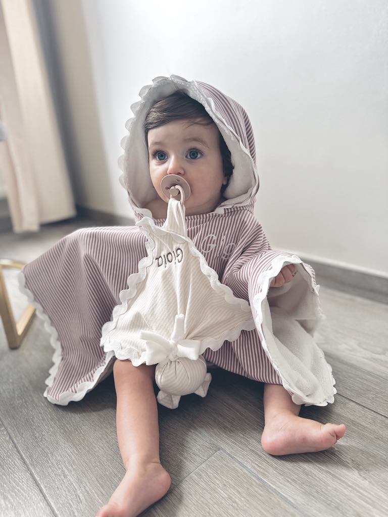 Poncho de bain festonné - Beige/Rose/Vert Olive