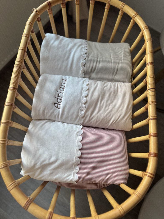 Couverture festonnée - beige/rose/vert olive